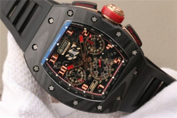 Replica Richard Mille RM011 NTPT Lotus F1 Team PVD Chronograph KVF Crystal Skeleton Dial Red Black Rubber Strap A7750