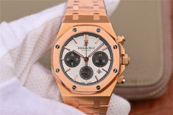 Replica Audemars Piguet Royal Oak Chronograph RG JHF White/Black Dial RG Bracelet A7750