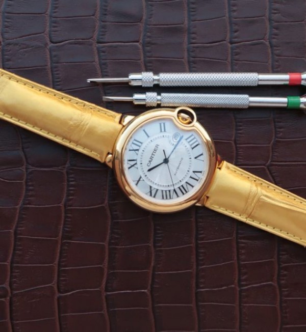 Replica Cartier Ballon Bleu 42mm YG White Dial Leather Strap ETA 2824