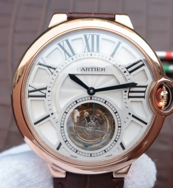 Replica Cartier Ballon Bleu Tourbillon RG Brown Leather Strap