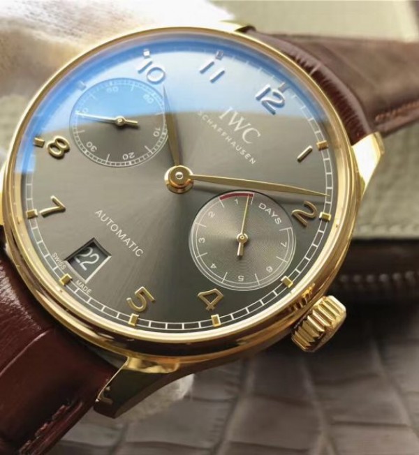 Replica IWC ZF Portuguese IW5001 YG Gray Dial Leather Strap
