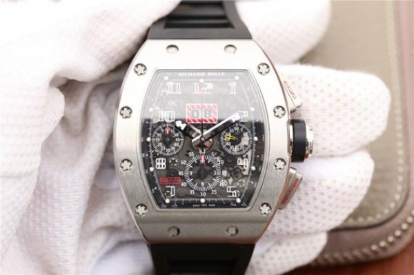 Replica Richard Mille RM011 Felipe Massa Black Inner Bezel Black Rubber Strap A7750