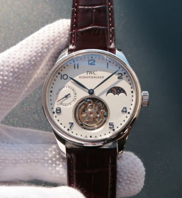 Replica IWC Portuguese Tourbillon Blue Markers Power Reserve Moonphase White Dial