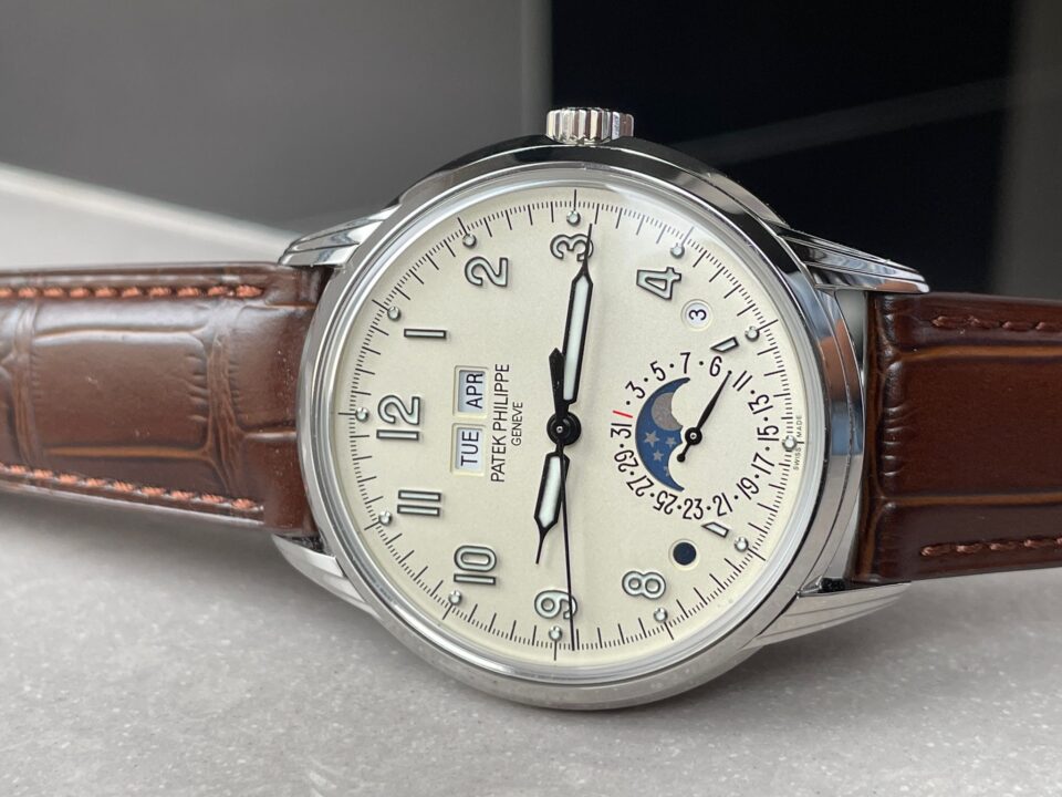 Replica PATEK PHILIPPE Perpetual Calendar 5320G-001 SS GSF 1:1 Best Edition Cream Dial on Brown Leather Strap A324