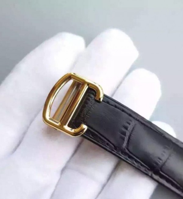 Replica Cartier Ballon Bleu 40mm YG Diamonds Bezel White Dial Leather Strap MIYOTA9015