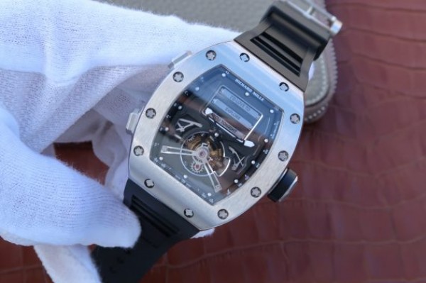 Replica Richard Mille RM069 SS Fake Tourbillon Skeleton Dial Black Rubber Strap A23J