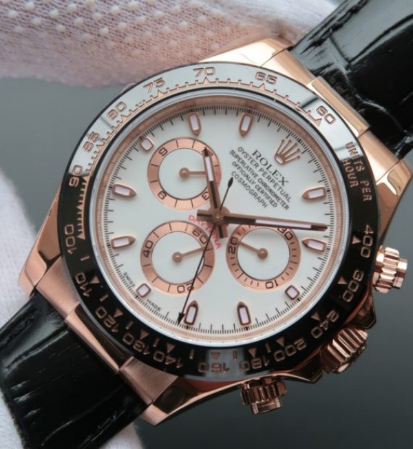 Replica Rolex Daytona 116515 Noob White Dial Black Leather Strap A7750