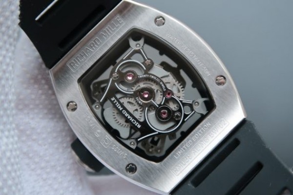 Replica Richard Mille RM038 SS Black Inner Bezel Skeleton Dial Black Rubber Strap Jap Quartz