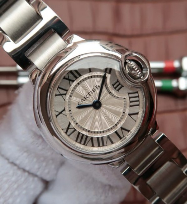 Replica Cartier Ballon Bleu Ladies 28mm SS White Dial SS Bracelet Ronda Quartz