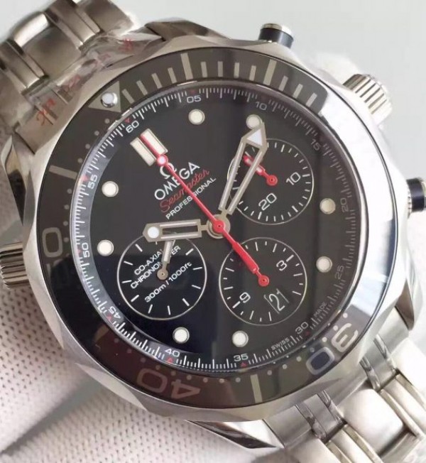 Replica Omega Seamaster 300m Diver Black Dial Black Inner Bezel SS Bracelet A7753