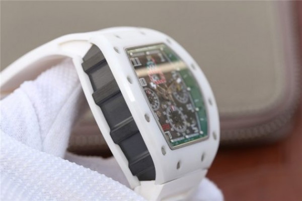 Replica Richard Mille RM011 White Ceramic Felipe Massa Green Inner Bezel White Rubber Strap A7750