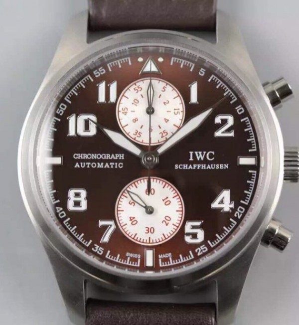 Replica IWC V6 Pilot Chrono Brown/White Dial A7750