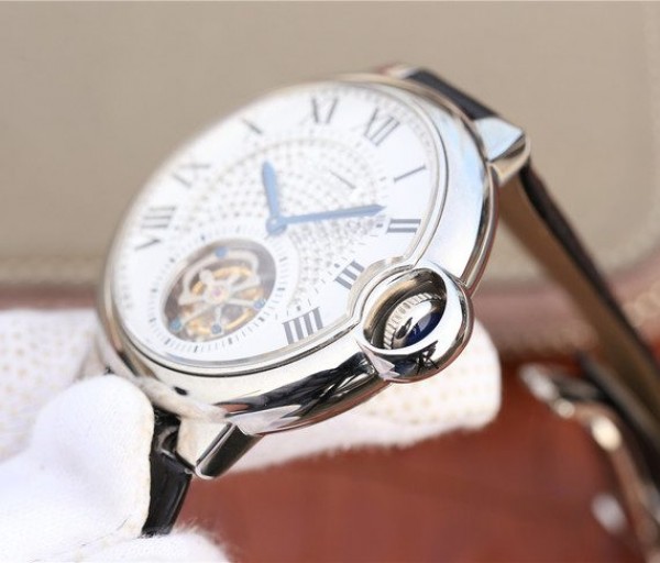 Replica Cartier Ballon Bleu de Cartier Tourbillon SS Leather Strap