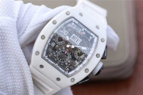 Replica Richard Mille RM011 White Ceramic Felipe Massa White Inner Bezel White Rubber Strap A7750