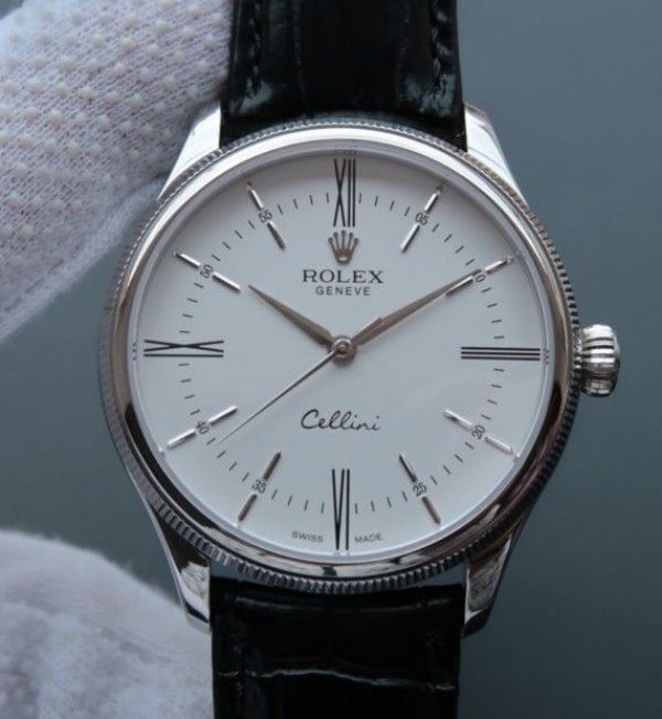 Replica Rolex MK Cellini Time 50509 SS Rome White Dial Leather Strap