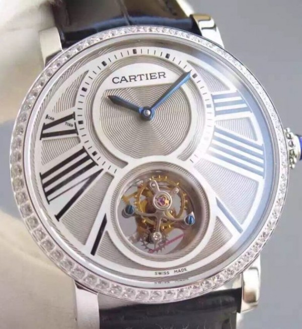 Replica Cartier Rotonde De Cartier Tourbillon SS Diamonds Bezel