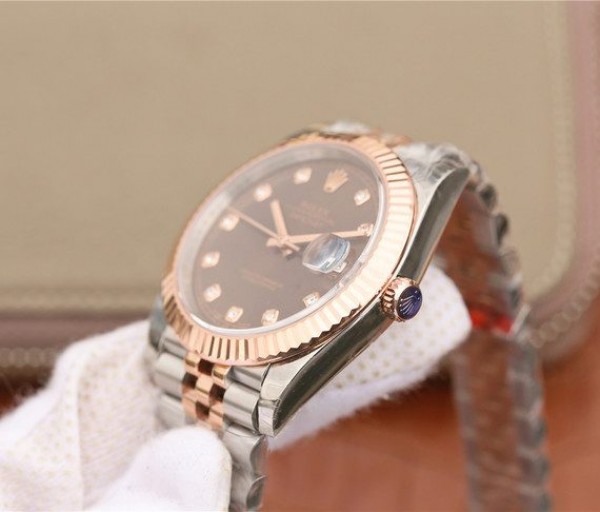 Replica Rolex DateJust 41mm 126331 RG Wrapped Brown Dial Diamonds Markers Bracelet A3235