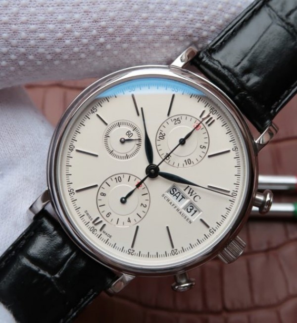 Replica IWC Portofino Chrono IW391001 White Dial Leather Strap