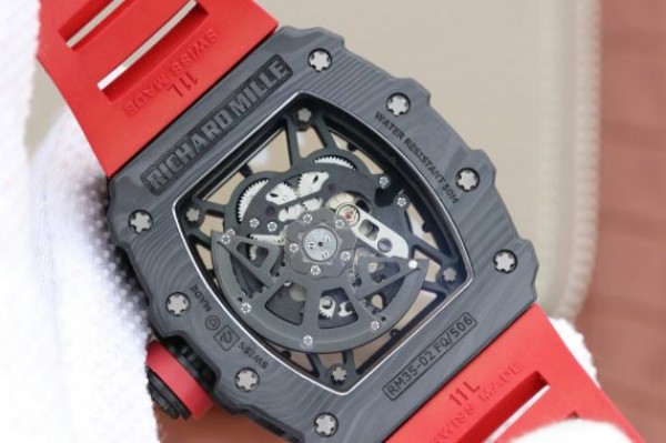 Replica Richard Mille RM035-02 Rafael Nadal FC Titanium Case KVF Skeleton Dial Red Rubber Strap MIYOTA8215