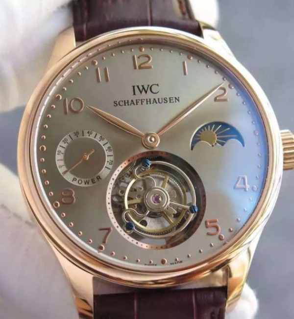 Replica IWC Portuguese Tourbillon Power Reserve Moonphase RG Markers Gray Dial
