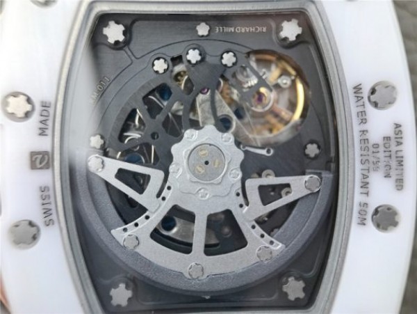 Replica Richard Mille RM011 White Ceramic Felipe Massa White Inner Bezel White Rubber Strap A7750