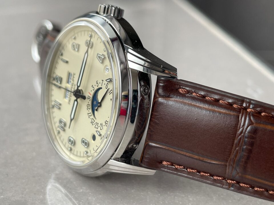 Replica PATEK PHILIPPE Perpetual Calendar 5320G-001 SS GSF 1:1 Best Edition Cream Dial on Brown Leather Strap A324
