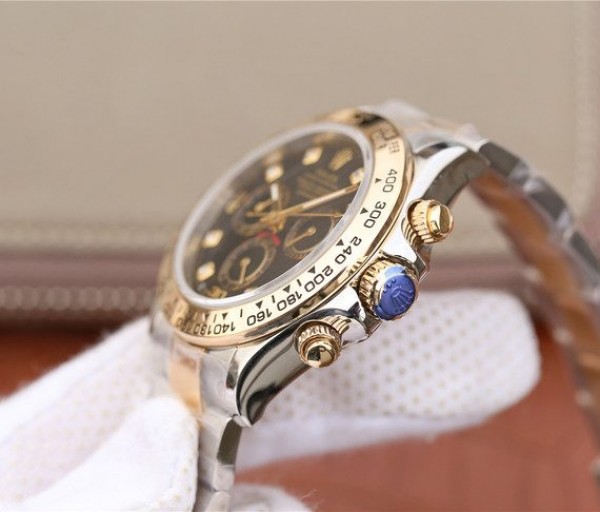 Replica Rolex Daytona 116523 Thick YG Wrapped Black Dial Diamonds Markers SS/YG Bracelet A7750