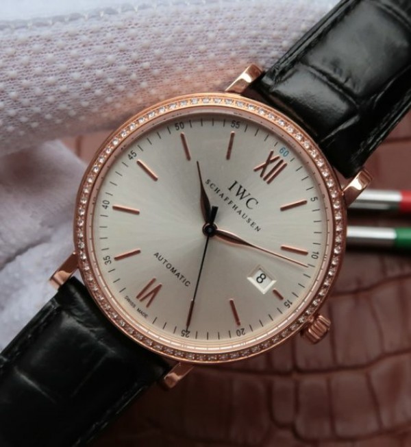 Replica IWC MK Portofino IW356515 RG Silver Dial Diamonds Bezel
