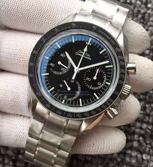 Replica Omega Speedmaster MoonWatch NASA SS Black Dial SS Bracelet Manual Winding