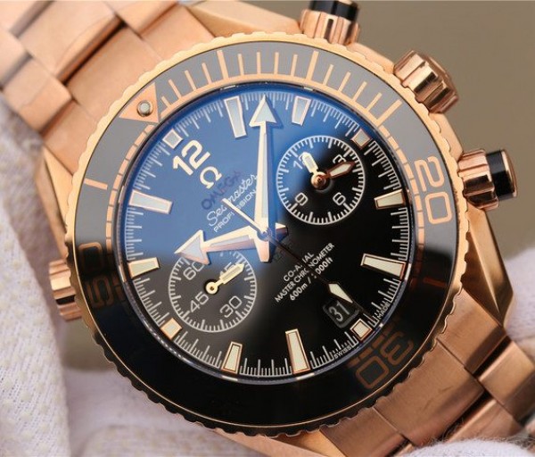 Replica Omega OMF Planet Ocean Master Chronometer RG Black Bezel Black Dial RG Bracelet A9901