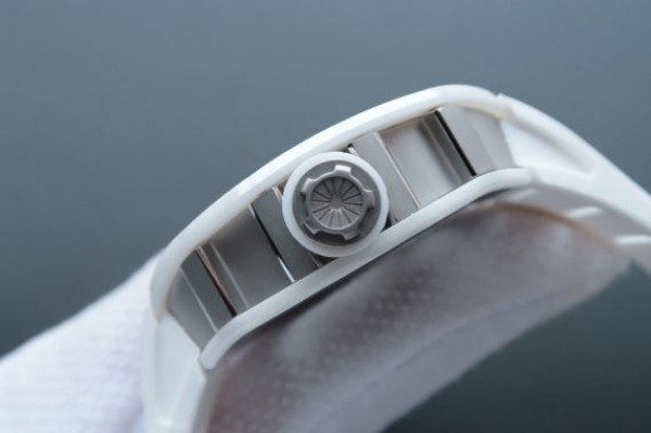 Replica Richard Mille RM052 White Ceramic Diamonds Skull Dial White Rubber Strap MIYOTA8215