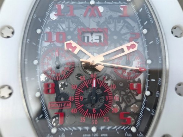Replica Richard Mille RM011 RG White Ceramic Felipe Massa Black Inner Bezel White Rubber Strap A7750