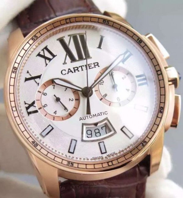 Replica Cartier JF Cartier Calibre de Cartier RG Chronograph White Dial Miyota 9100