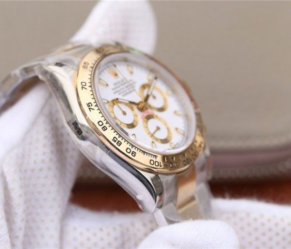Replica Rolex Daytona 116523 Thick YG Wrapped White Dial Bracelet A7750