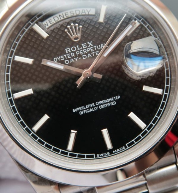 Replica Rolex Day-Date II 228239 SS Textured Black Dial SS Bracelet A3255