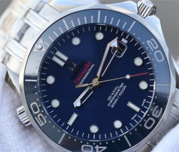 Replica Omega OMF Seamaster 300M Chronometer Blue Dial SS Bracelet A2824