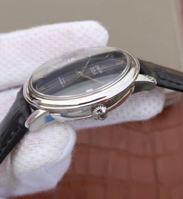 Replica Omega MKF De Ville 37mm SS Blue Dial Black Leather Strap A2829