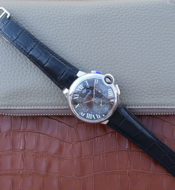 Replica Cartier Ballon Bleu De Cartier Chrono SS Black Dial A8101