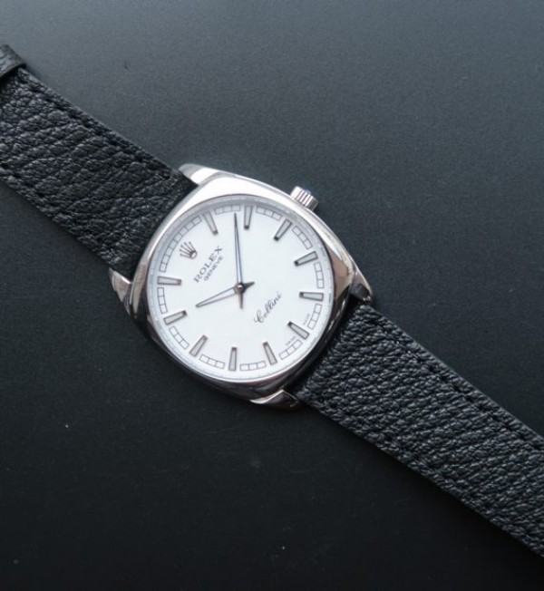 Replica Rolex Cellini Danaos 4243 SS White Dial Black Leather Strap A2824