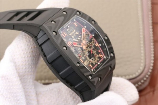 Replica Richard Mille RM011 NTPT Lotus F1 Team PVD Chronograph KVF Crystal Skeleton Dial Red Black Rubber Strap A7750