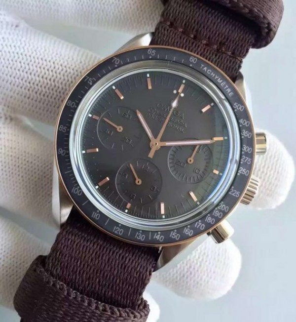 Replica Omega Speedmaster Moonwatch Apollo 11 45th anniversary Limited Brown Dial Nylon Strap