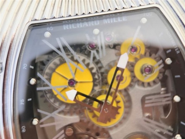 Replica Richard Mille RM018 Hommage a Boucheron SS Yellow Skeleton Dial Black Rubber Strap 6T51