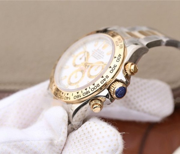 Replica Rolex Daytona 116523 Thick YG Wrapped White Dial Bracelet A7750
