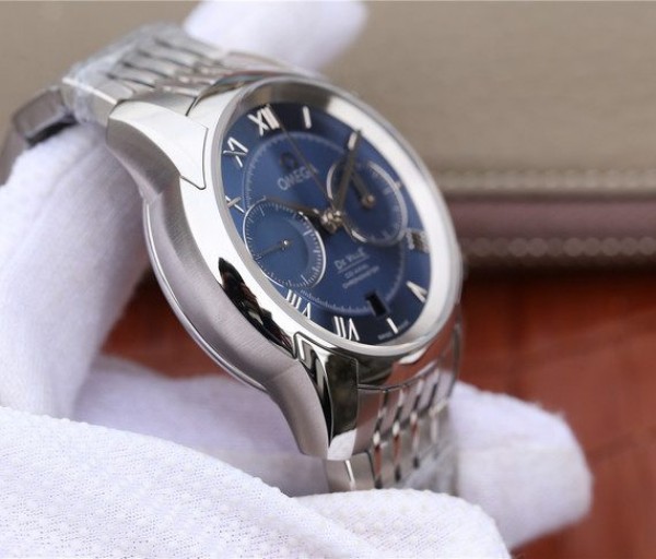 Replica Omega OMF De Ville Chronograph 42mm Blue Dial SS Bracelet A9300