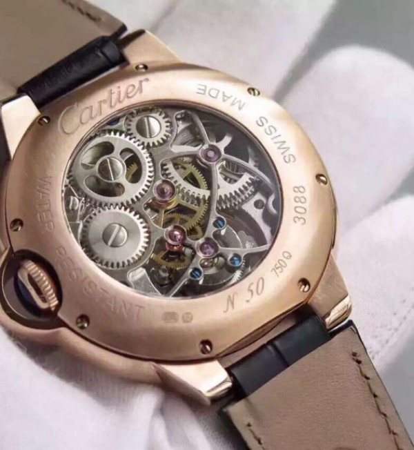 Replica Cartier Ballon Bleu Skeleton Tourbillon Diamond Bezel RG White Dial