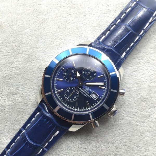 Replica Breitling Super Ocean Heritage Chrono SS Blue Dial SS Leather Strap A7750