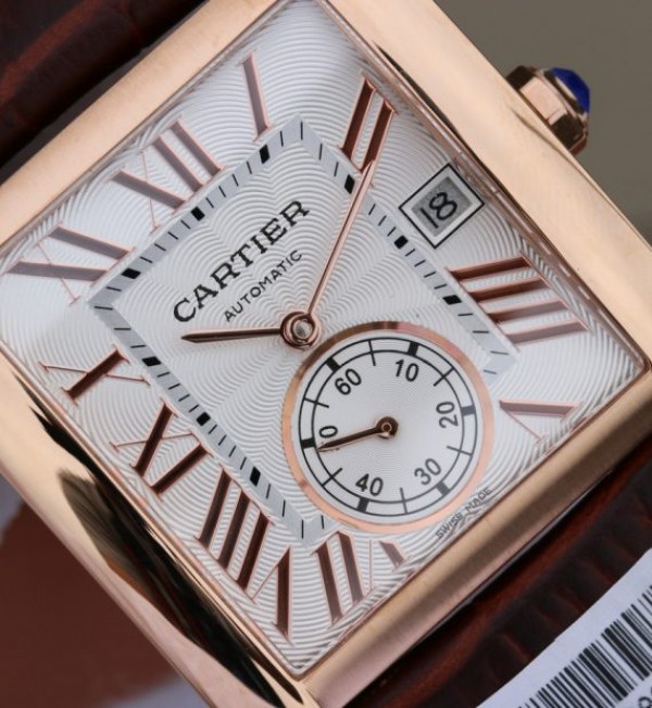 Replica Cartier Tank MC RG White Dial RG Mark Brown Leather Strap