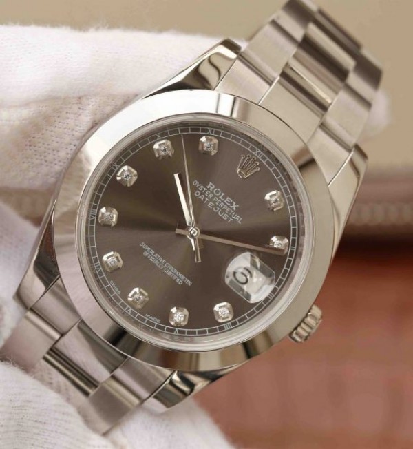 Replica Rolex DateJust 41mm 126300 Noob Gray Dial Diamonds Markers SS Bracelet A3235