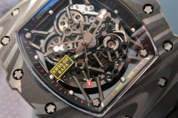 Replica Richard Mille RM035 Rafael Nadal Forge Carbon Titanium Case KVF Skeleton Dial Red Black Rubber Strap MIYOTA8215