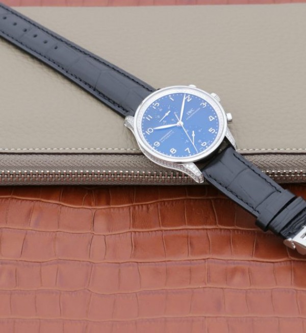 Replica IWC ZF Portuguese Chrono IW371447 Diamonds Bezel Leather Strap